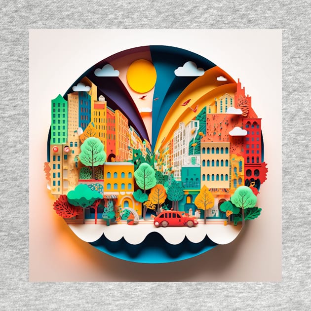 3D Effect Papercut Art - Cityscape Scene by TheArtfulAI